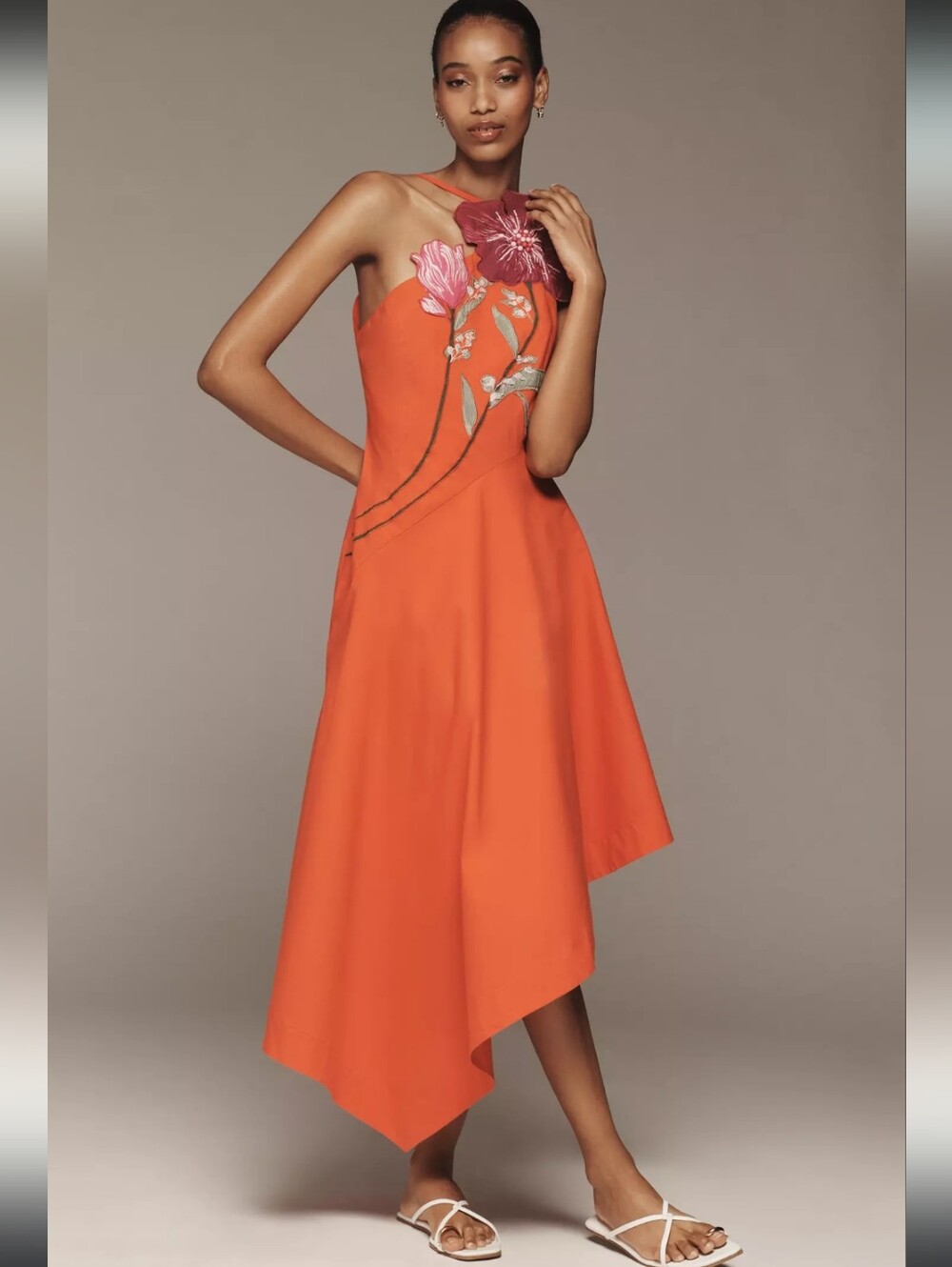 Yukiko Noritake By Anthropologie Asymmetrical Floral Midi Dress